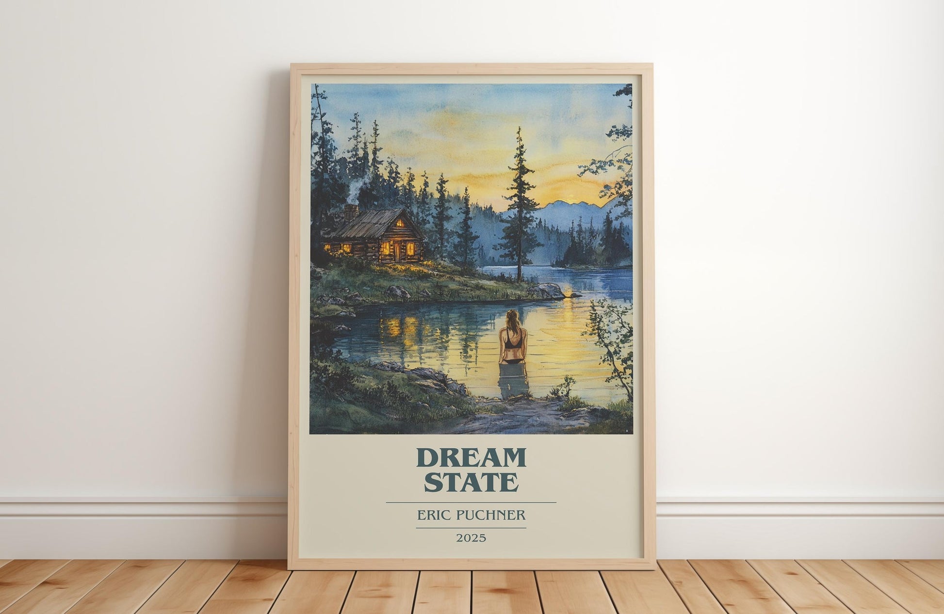 Dream State book cover print in frame leaning in hallway – historical fiction wall art
