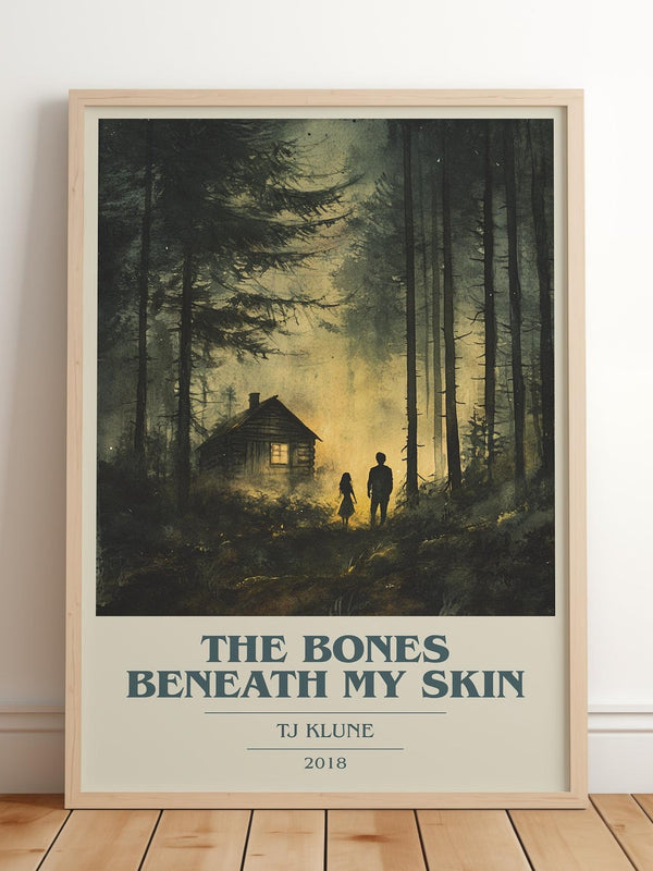 The Bones Beneath My Skin book cover print in frame leaning in hallway – classic literature wall art