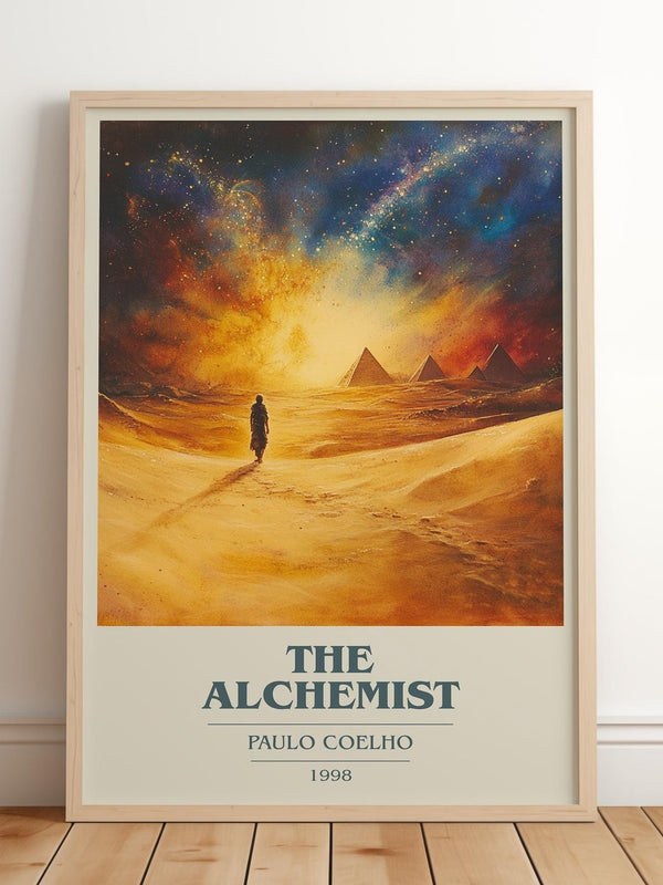 The Alchemist book cover print in frame leaning in hallway – adventure wall art