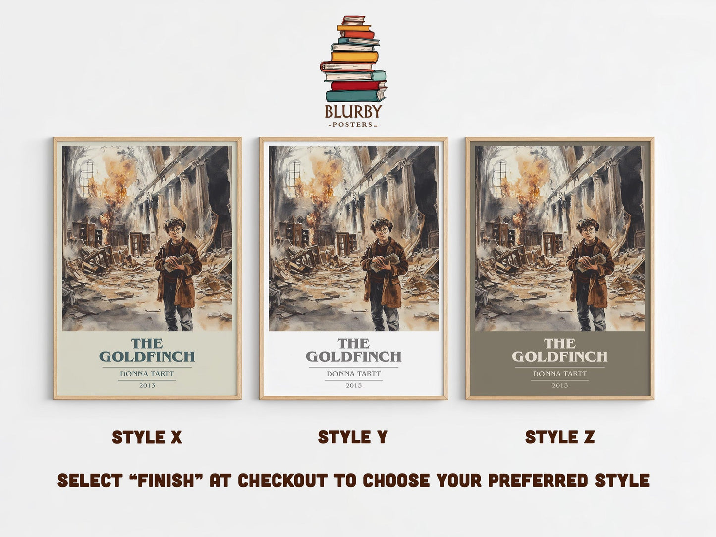 The Goldfinch book cover print in frame leaning in hallway – coming of age wall art