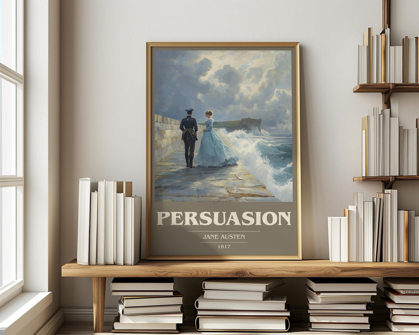 Persuasion book cover print on bookshelf – Jane Austen fan gift