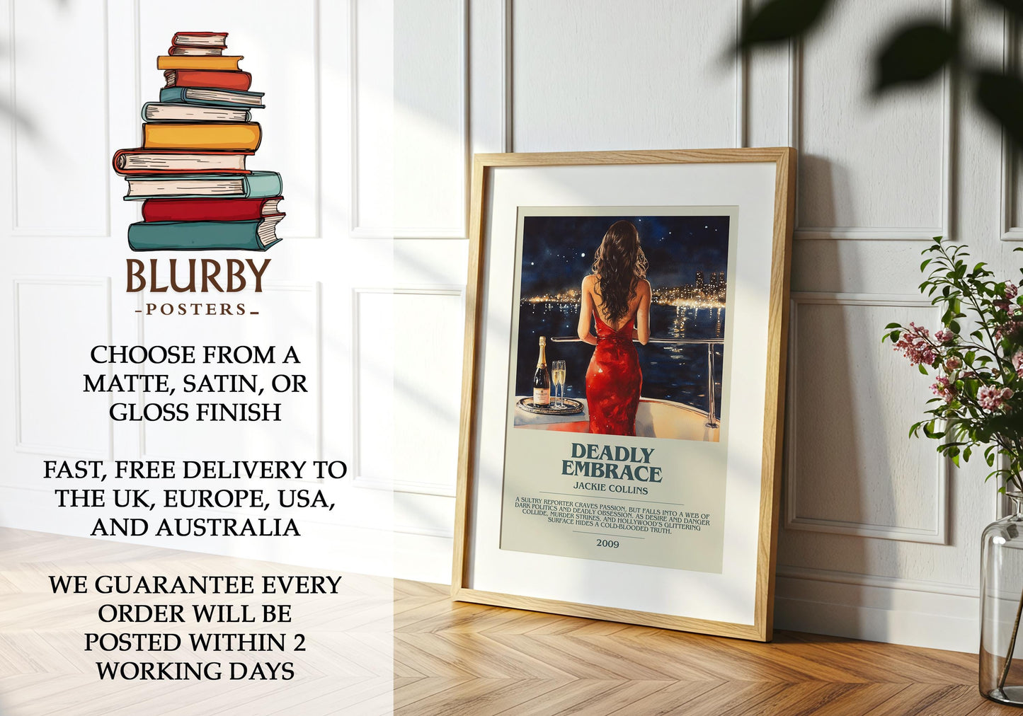 Deadly Embrace by Jackie Collins | Descriptive Modern Book Art | Poster