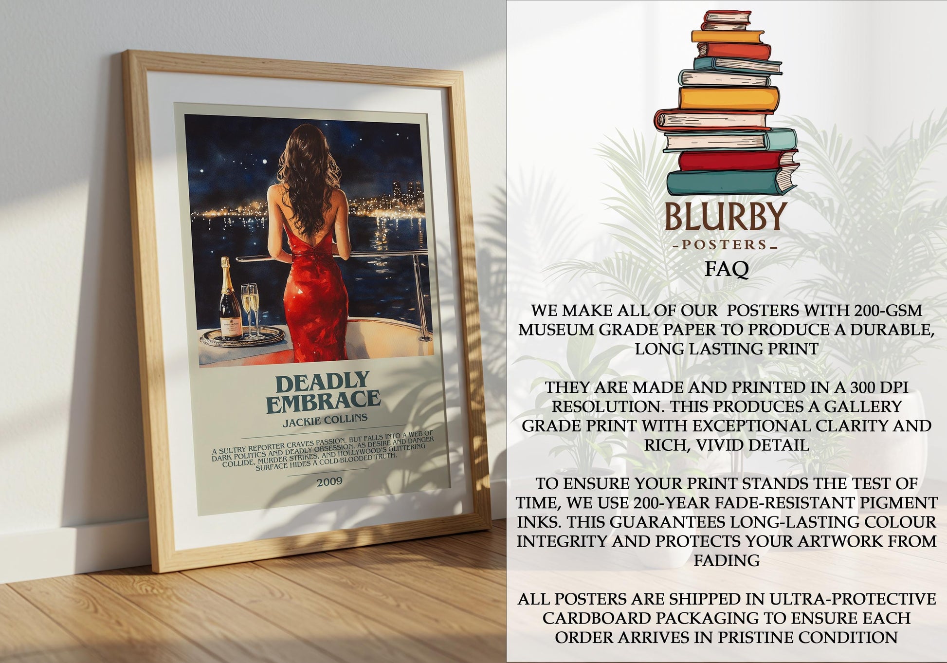 Deadly Embrace by Jackie Collins | Descriptive Modern Book Art | Poster