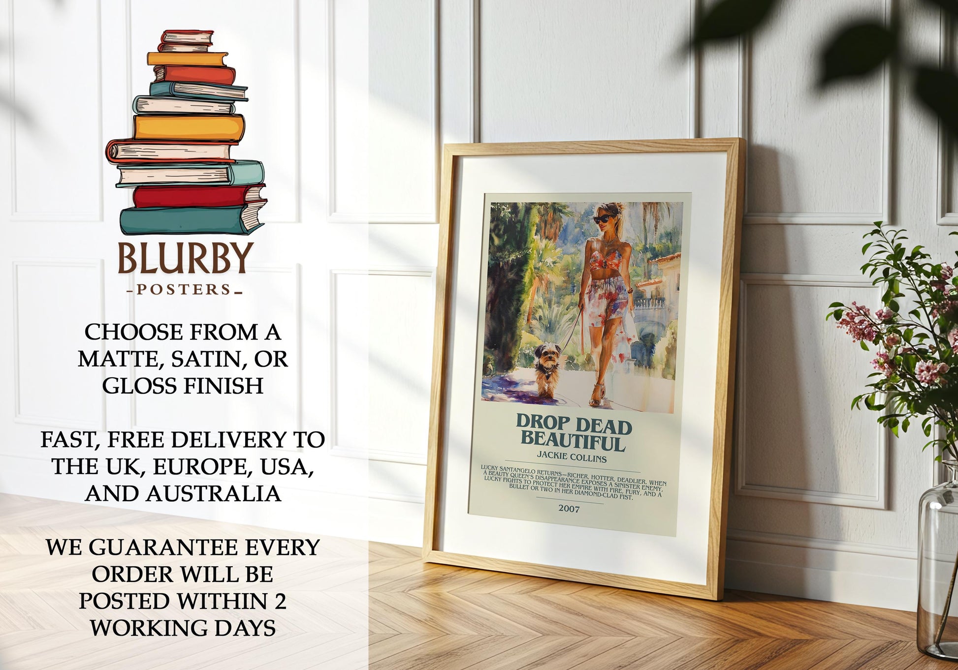 Drop Dead Beautiful by Jackie Collins | Descriptive Modern Book Art | Poster