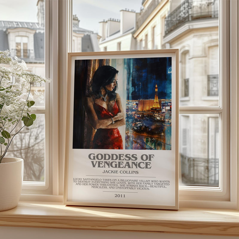 Goddess of Vengeance bookish print framed by window – literary home decor