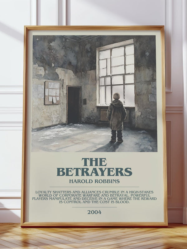 The Betrayers bookish print in frame leaning in hallway – thriller wall art