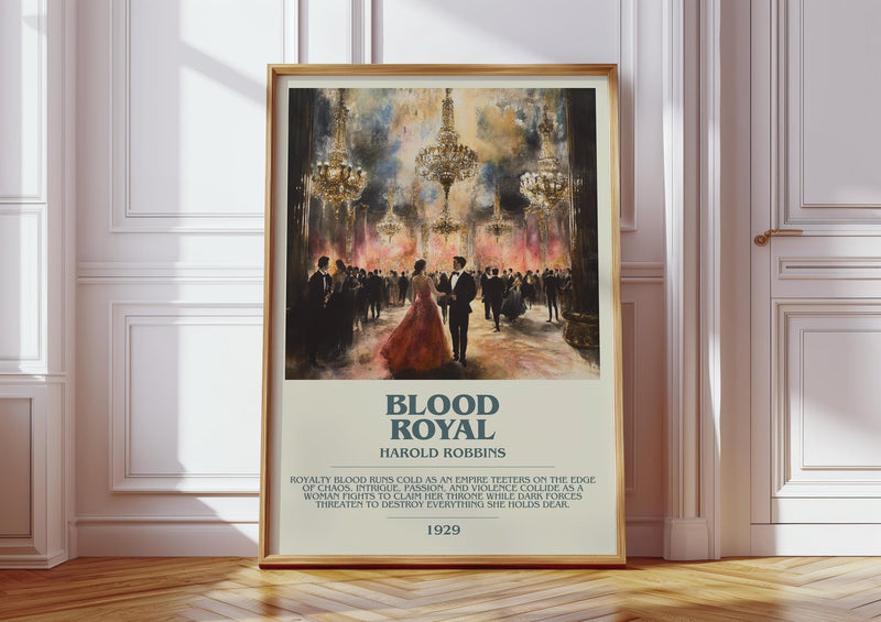 Blood Royal bookish print in frame leaning in hallway – romance wall art