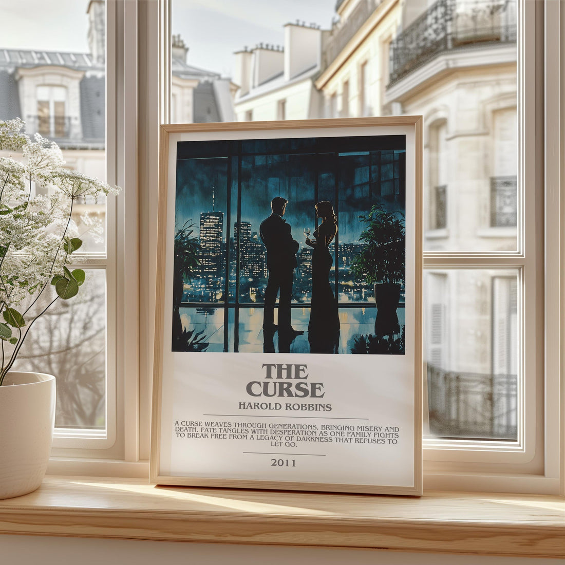 The Curse bookish print framed by window – literary home decor (mockup)