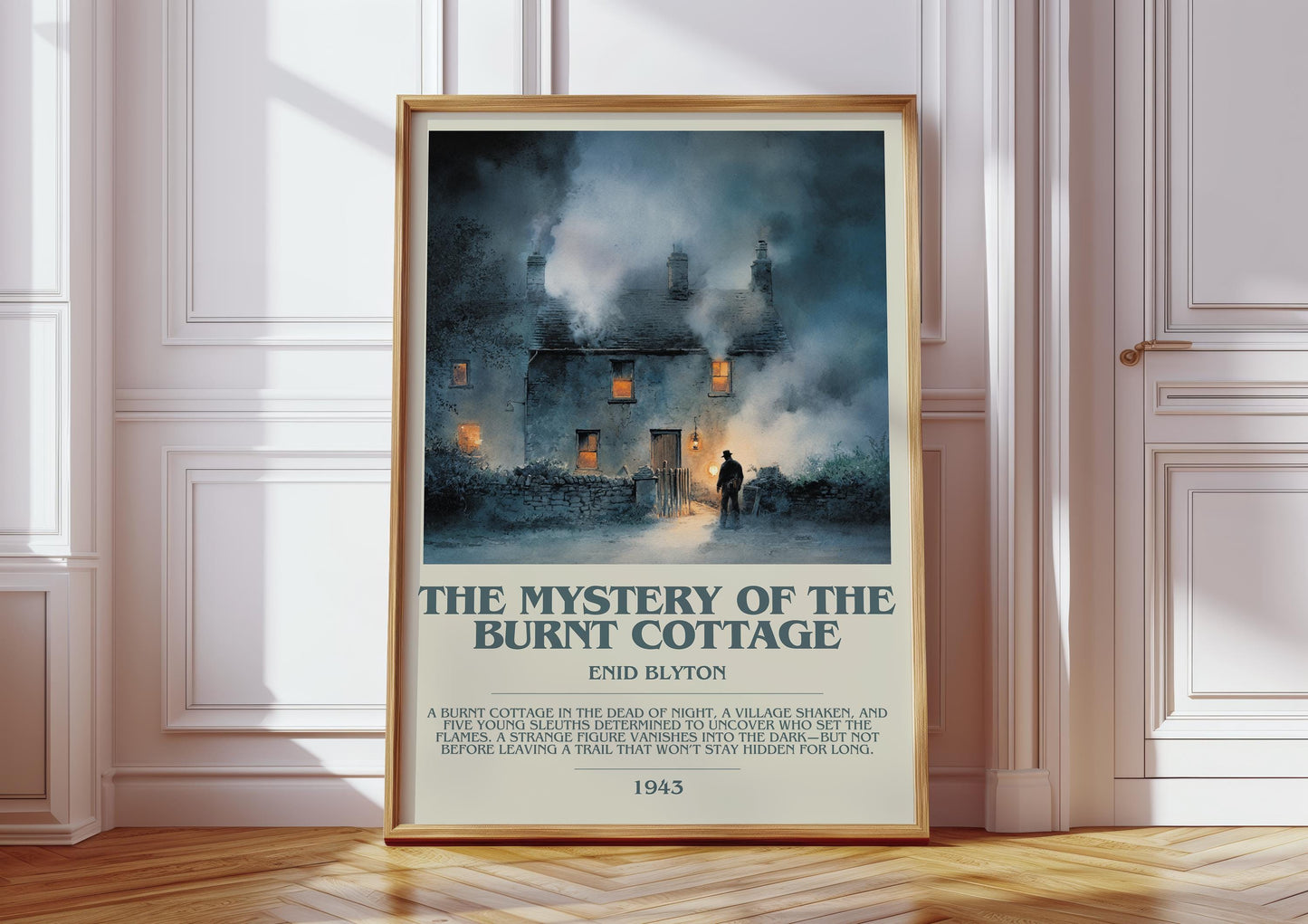 The Mystery Of The Burnt Cottage by Enid Blyton | Descriptive Modern Book Art | Poster