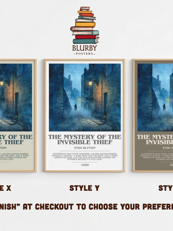 The Mystery of the Invisible Thief bookish poster colour and style options – Enid Blyton book art