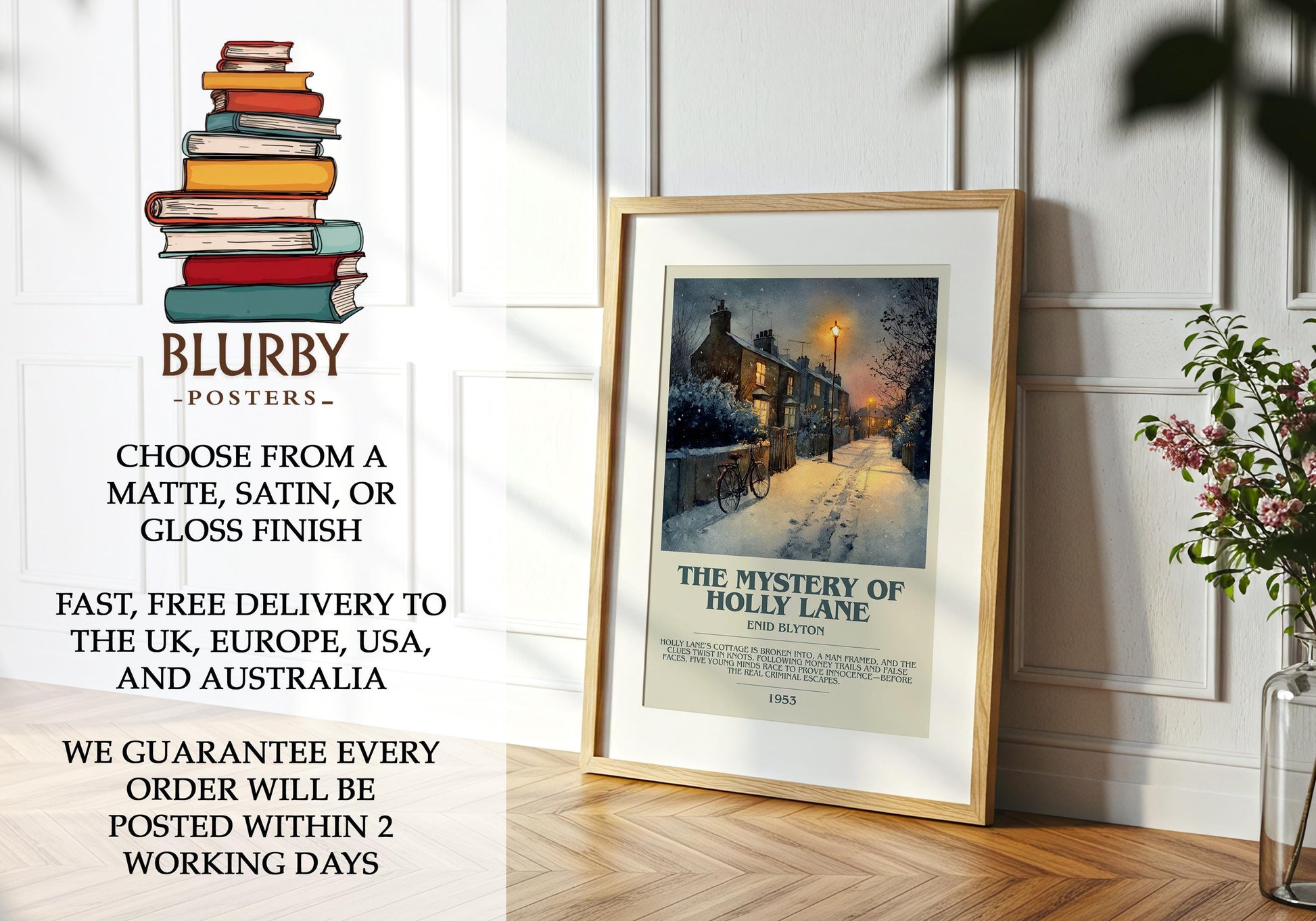 The Mystery Of The Holly Lane by Enid Blyton | Descriptive Modern Book Art | Poster