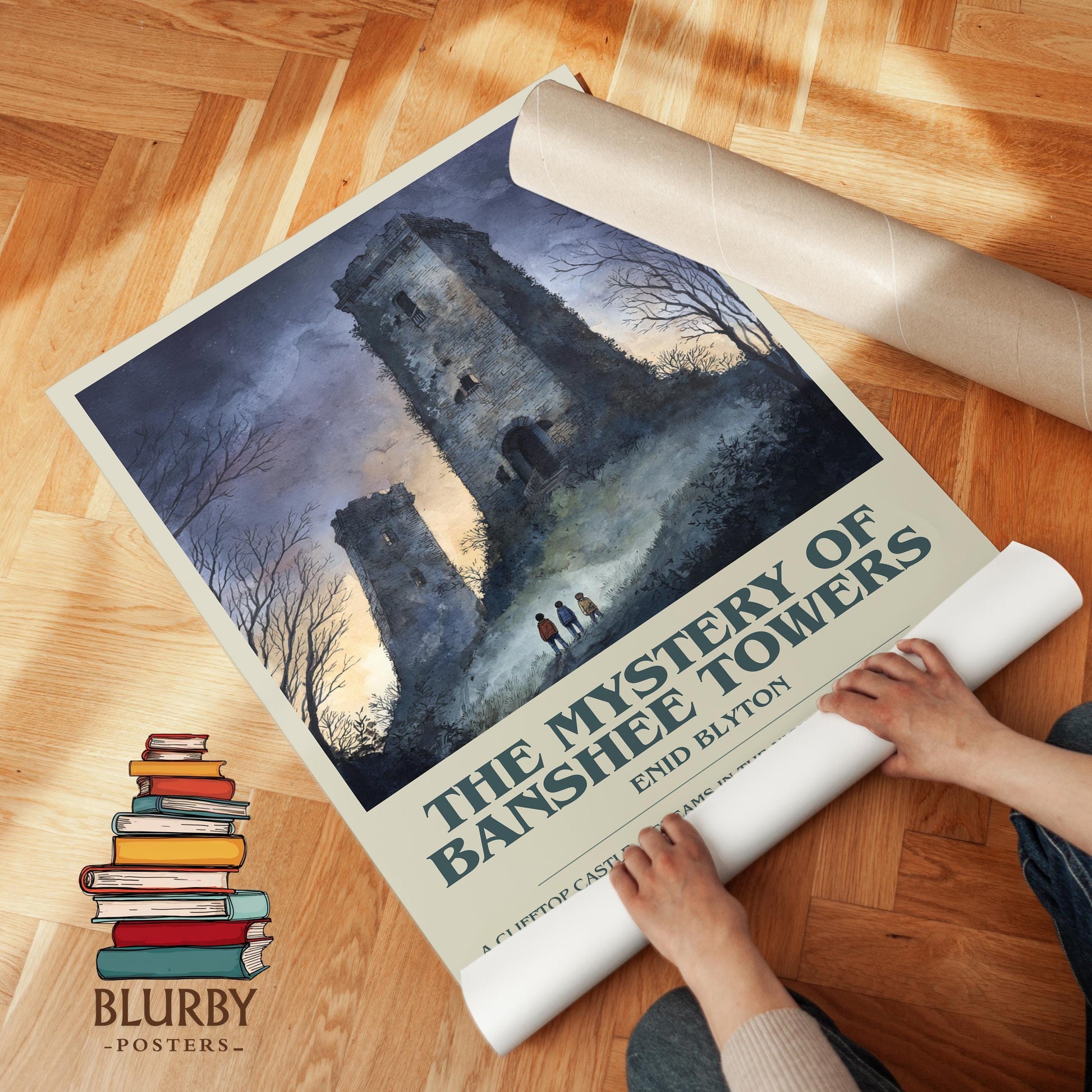 The Mystery Of Banshee Towers book poster packaging – museum-quality print rolled in protective tube