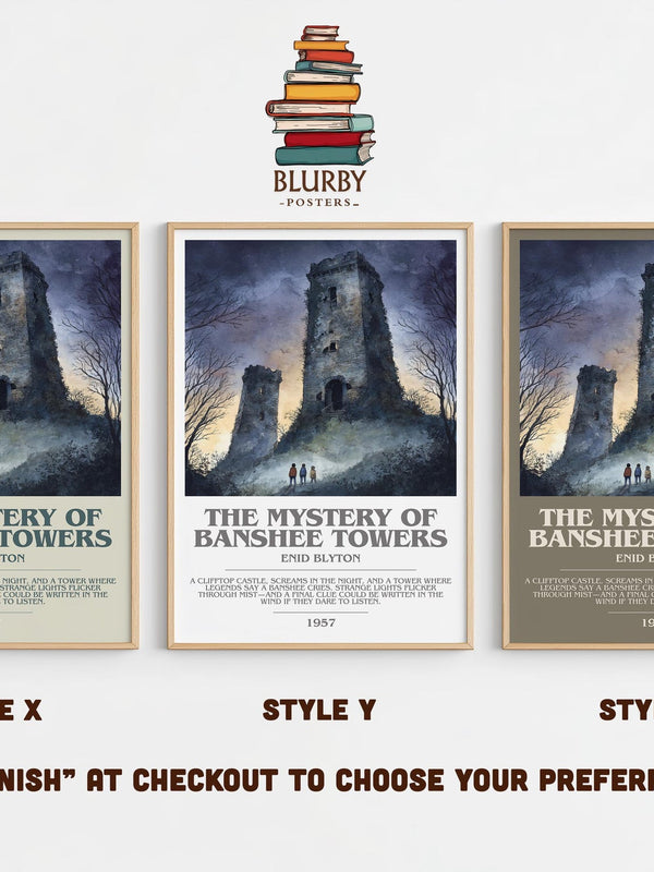 The Mystery Of Banshee Towers bookish poster colour and style options – Enid Blyton book art