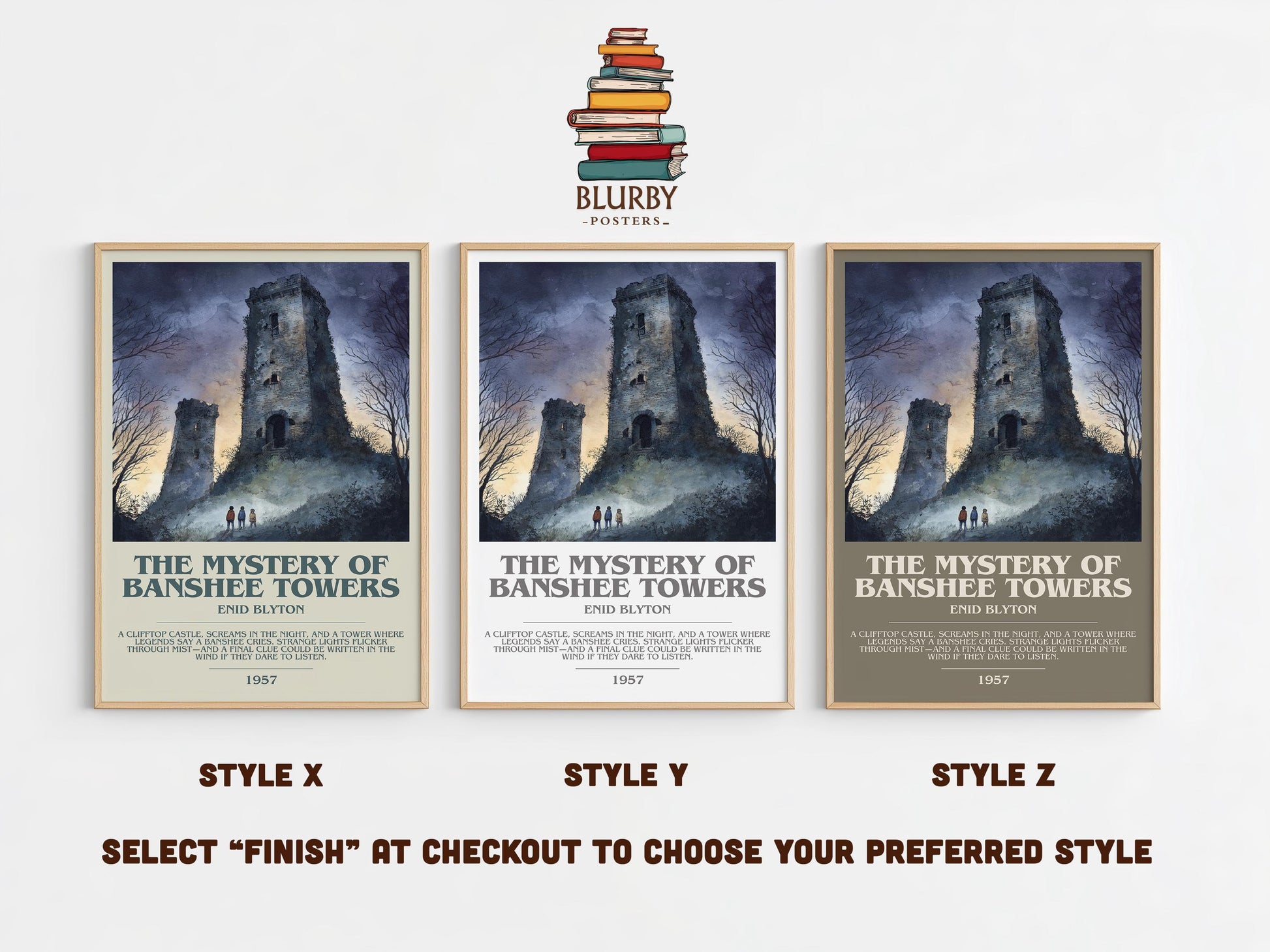 The Mystery Of Banshee Towers bookish poster colour and style options – Enid Blyton book art