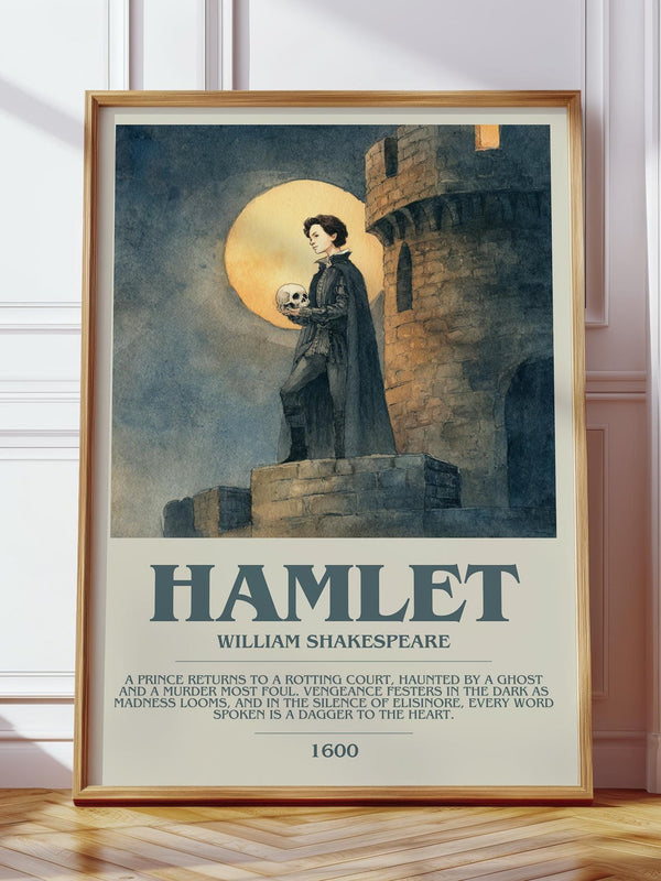 Hamlet bookish print in frame leaning in hallway – classic literature wall art