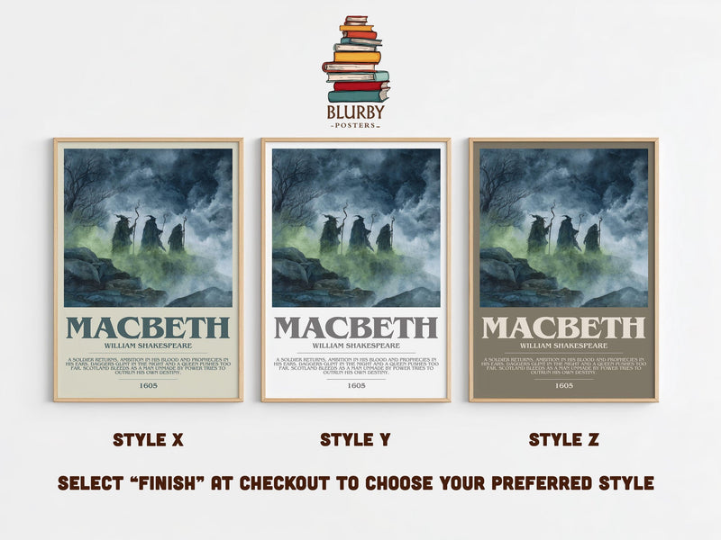 Macbeth bookish poster colour and style options – William Shakespeare book art