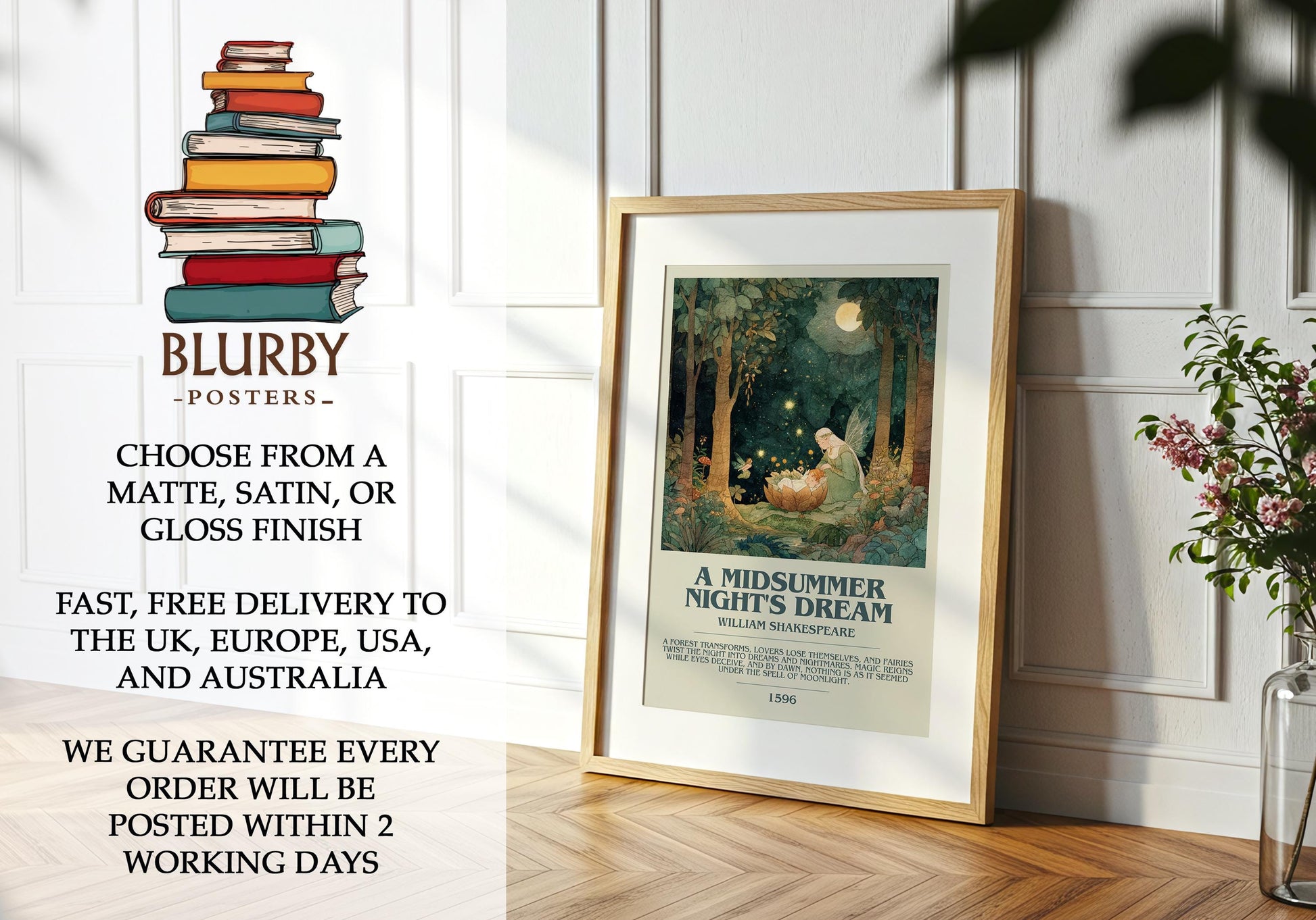 A Midsummer Nights Dream by William Shakespeare | Descriptive Modern Book Art | Poster