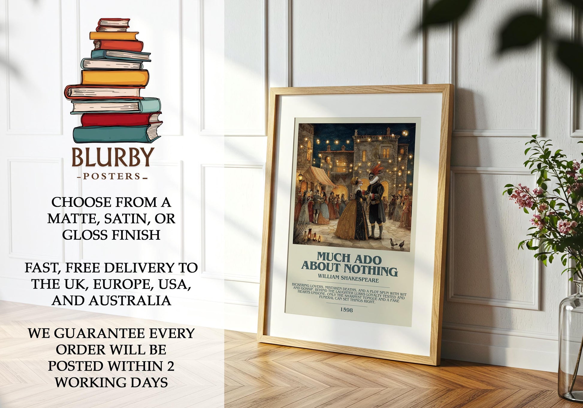 Much Ado About Nothing by William Shakespeare | Descriptive Modern Book Art | Poster