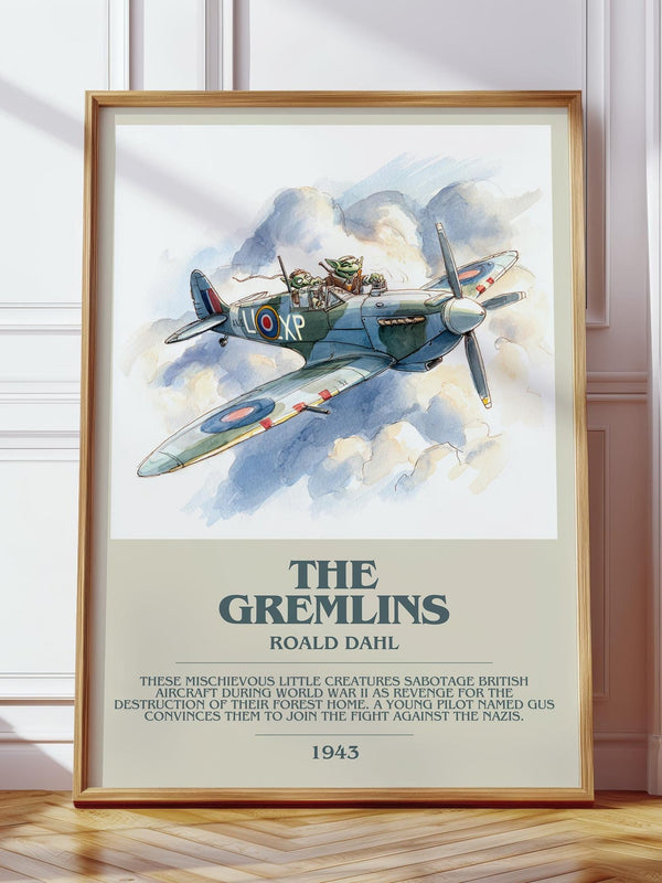 The Gremlins bookish print in frame leaning in hallway – childrens wall art