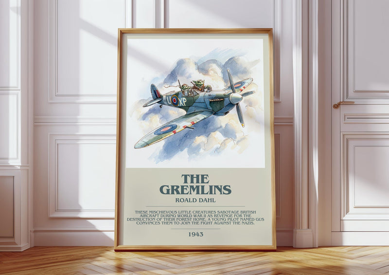 The Gremlins bookish print in frame leaning in hallway – childrens wall art