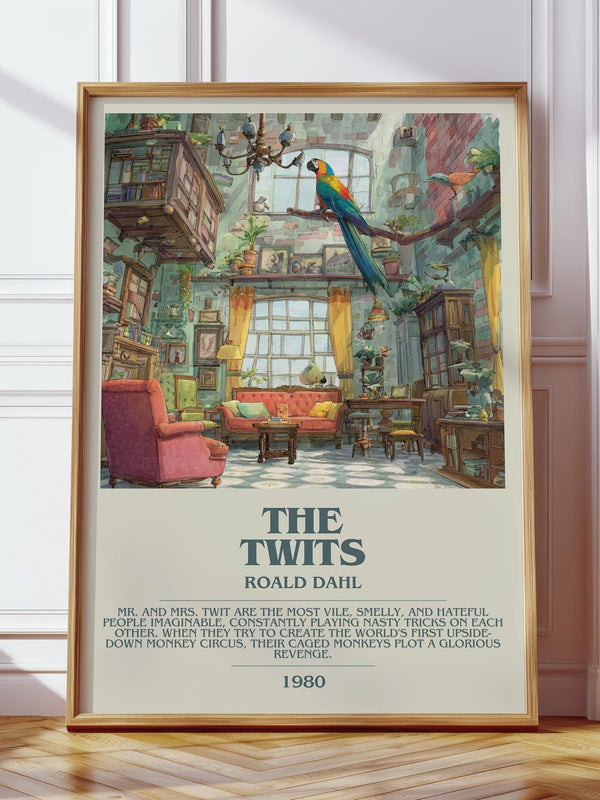 The Twits bookish print in frame leaning in hallway – childrens wall art