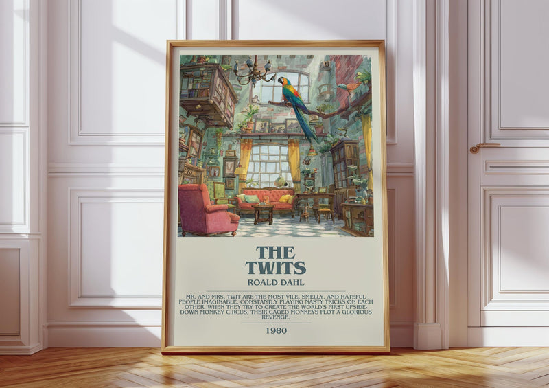 The Twits bookish print in frame leaning in hallway – childrens wall art