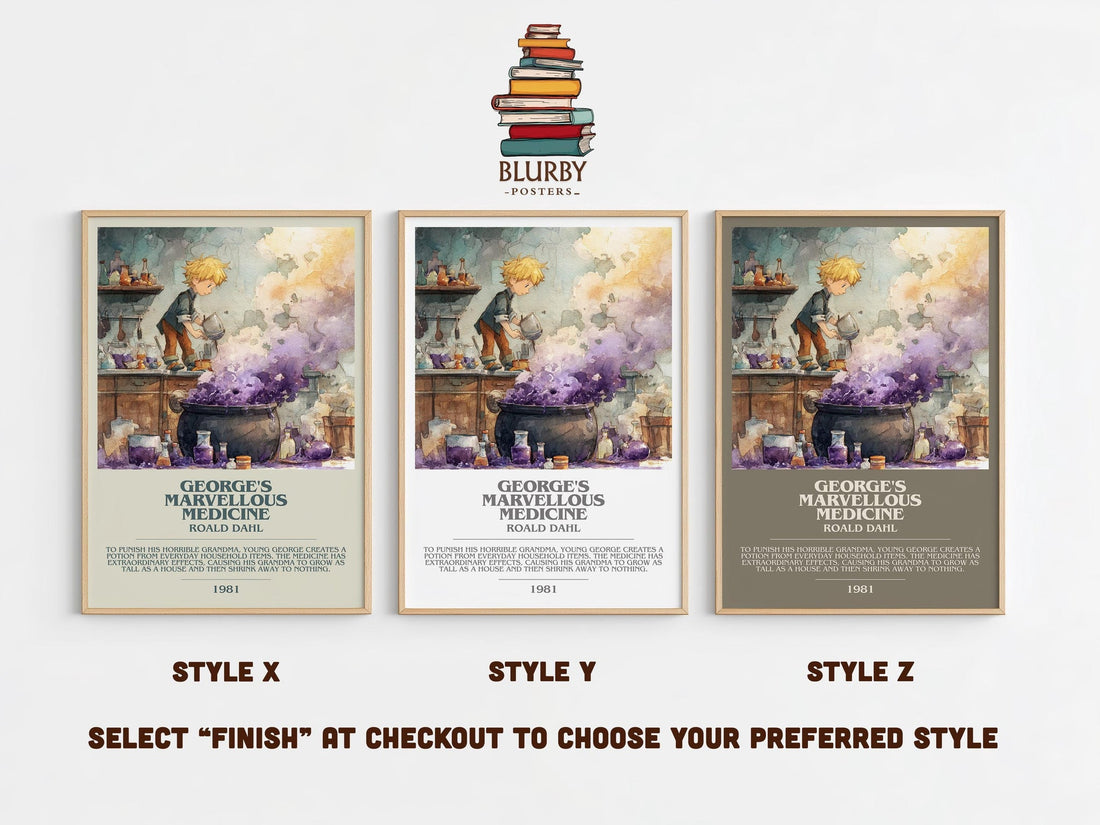 George's Marvellous Medicine bookish poster colour and style options – Roald Dahl book art (mockup)