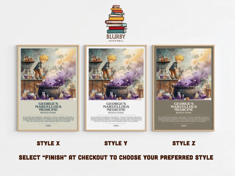 George's Marvellous Medicine bookish poster colour and style options – Roald Dahl book art