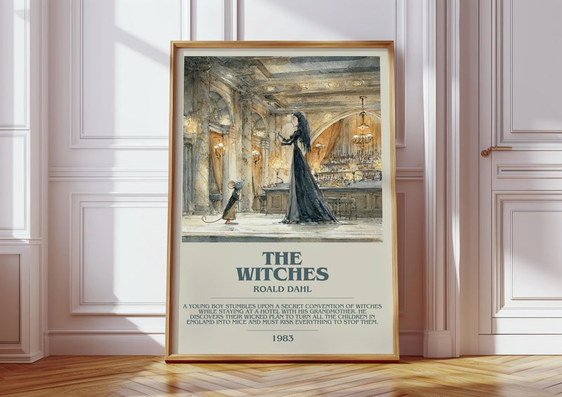 The Witches bookish print in frame leaning in hallway – childrens wall art