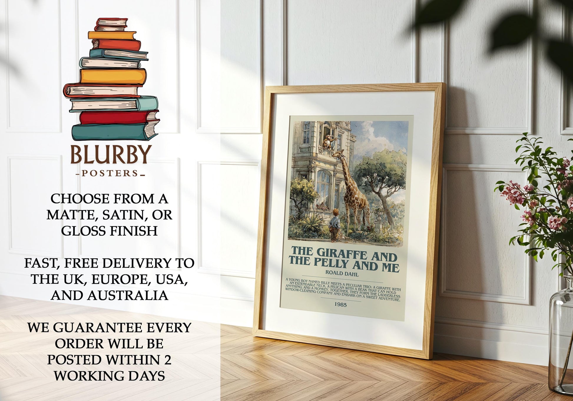 The Giraffe and the Pelly and Me by Roald Dahl | Descriptive Modern Book Art | Poster
