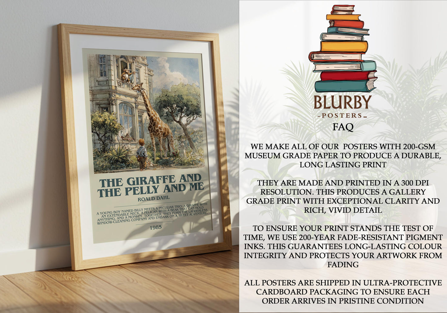 The Giraffe and the Pelly and Me by Roald Dahl | Descriptive Modern Book Art | Poster