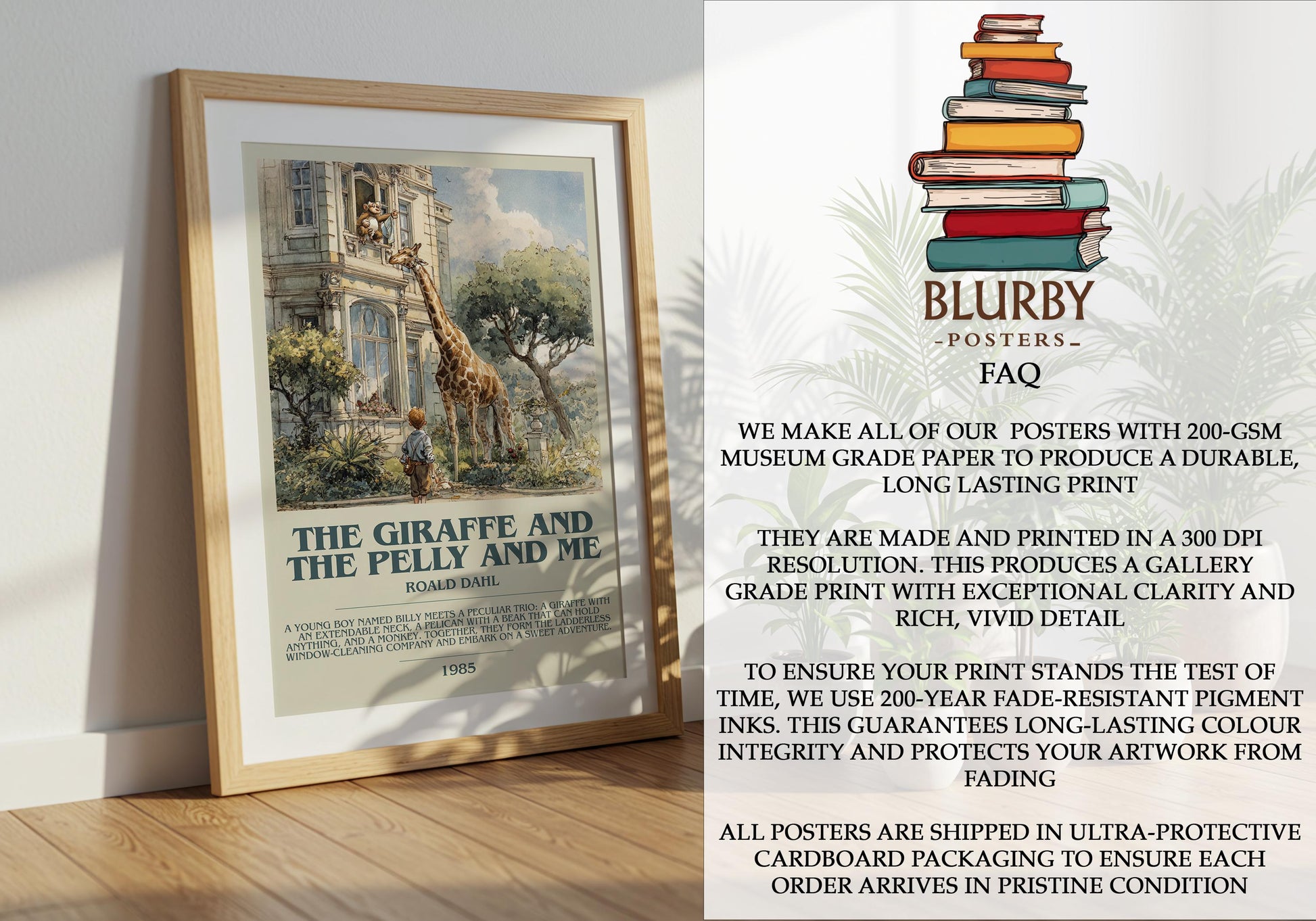 The Giraffe and the Pelly and Me by Roald Dahl | Descriptive Modern Book Art | Poster