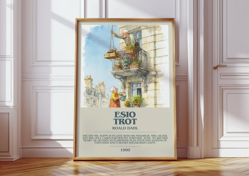 Esio Trot bookish print in frame leaning in hallway – childrens wall art