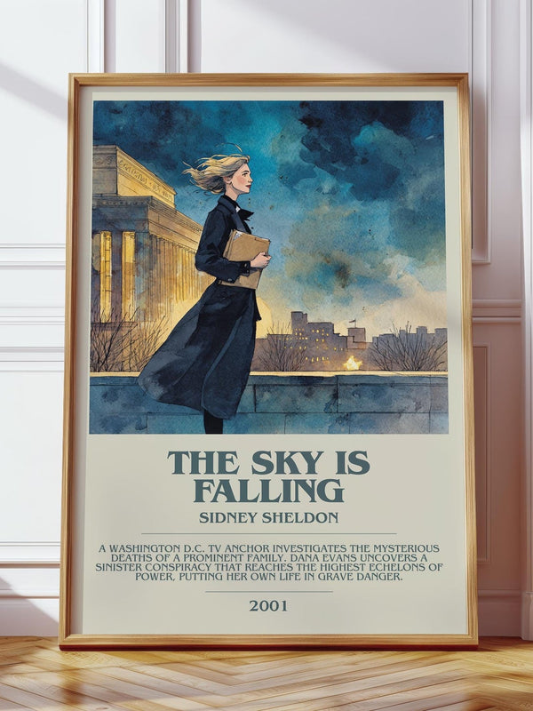 The Sky Is Falling bookish print in frame leaning in hallway – thriller wall art