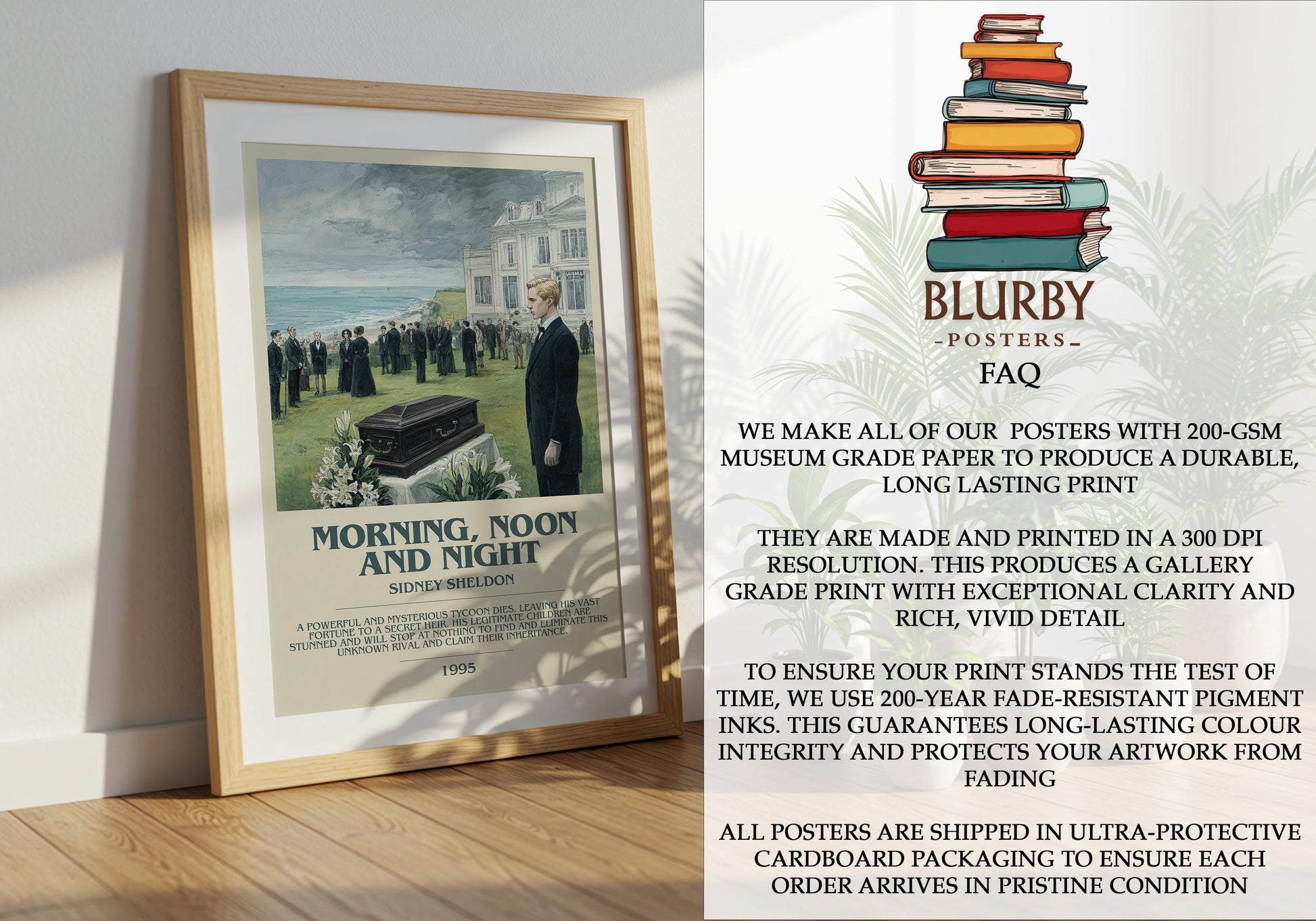 Morning, Noon and Night by Sidney Sheldon | Descriptive Modern Book Art | Poster