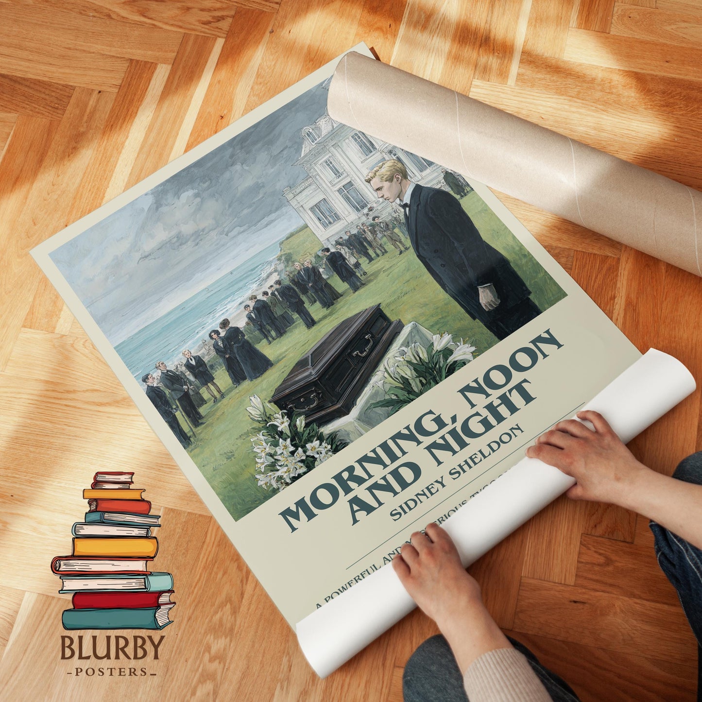 Morning, Noon and Night by Sidney Sheldon | Descriptive Modern Book Art | Poster