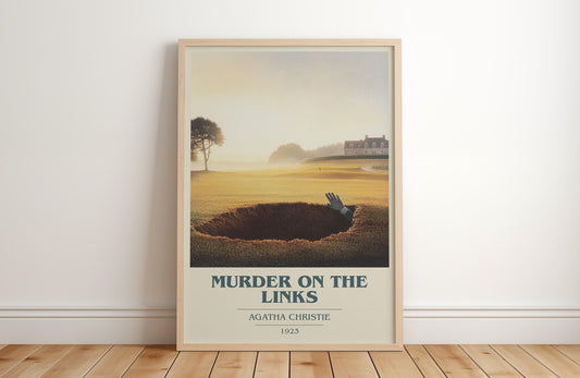 Murder on the Links by Agatha Christie Descriptive Poster Print. Free Delivery Wall Art Author & Blurb Book Artwork Novel