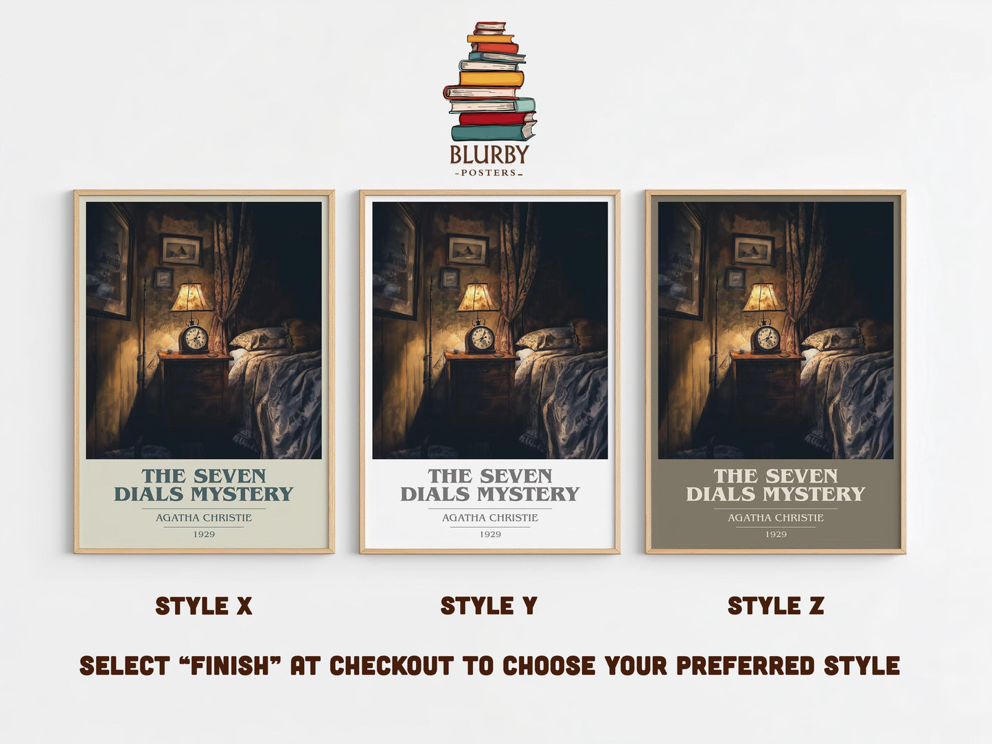 The Seven Dials Mystery by Agatha Christie Descriptive Poster Print. Free Delivery Wall Art Author & Blurb Book Artwork Novel