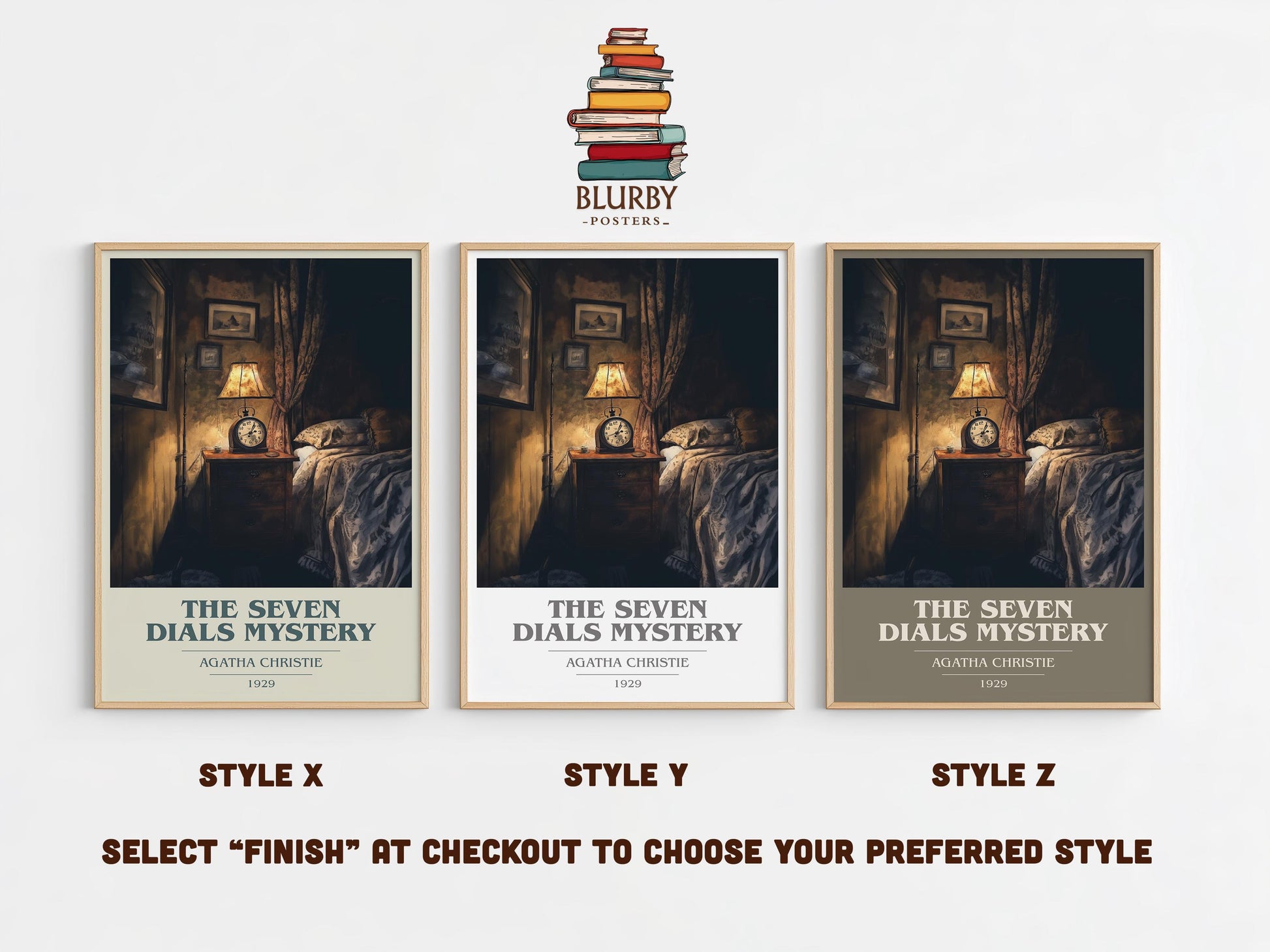 The Seven Dials Mystery by Agatha Christie Descriptive Poster Print. Free Delivery Wall Art Author & Blurb Book Artwork Novel