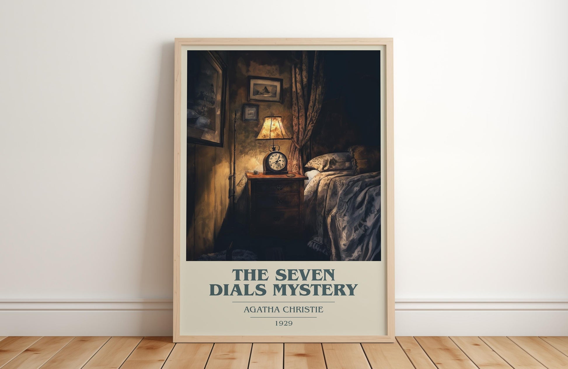 The Seven Dials Mystery by Agatha Christie Descriptive Poster Print. Free Delivery Wall Art Author & Blurb Book Artwork Novel