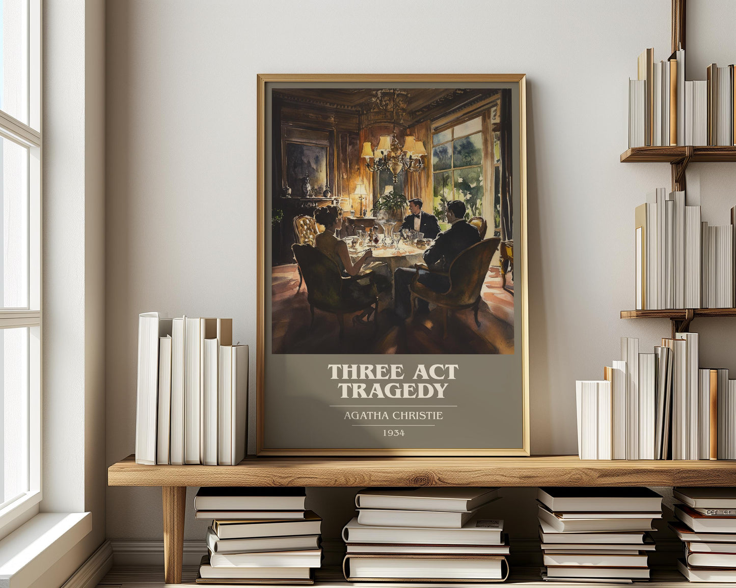 Three Act Tragedy by Agatha Christie Descriptive Poster Print. Free Delivery Wall Art Author & Blurb Book Artwork Novel
