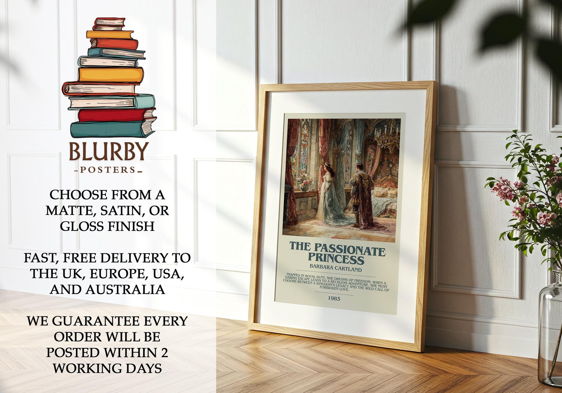 The Passionate Princess by Barbara Cartland | Descriptive Modern Book Art | Poster