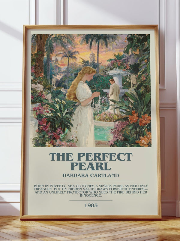 The Perfect Pearl bookish print in frame leaning in hallway – romance wall art