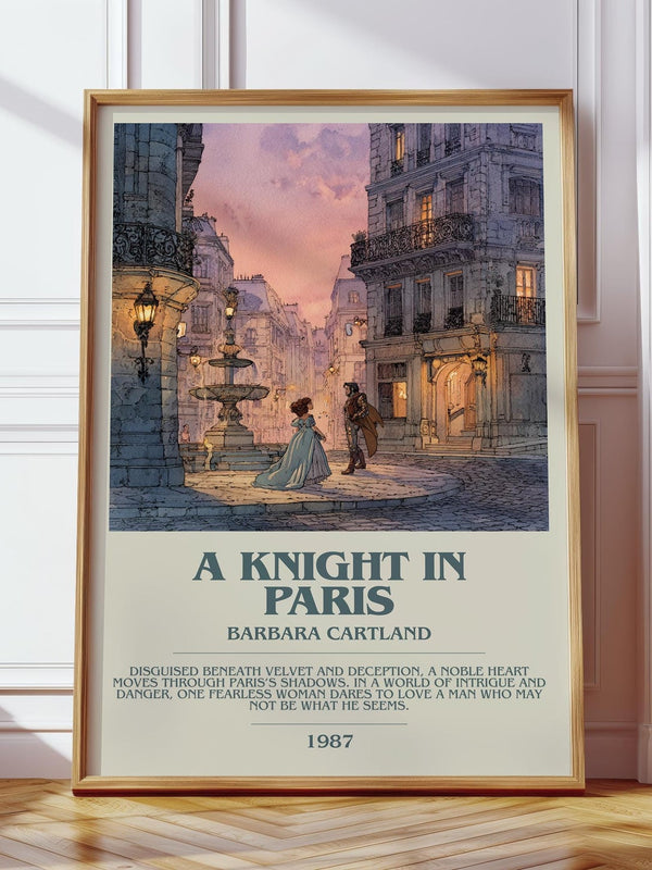 A Knight in Paris bookish print in frame leaning in hallway – classic literature wall art