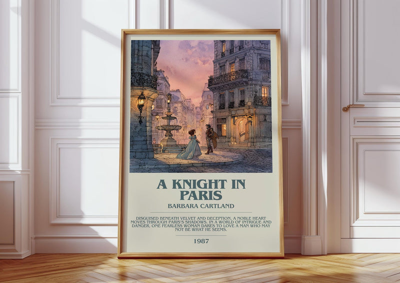 A Knight in Paris bookish print in frame leaning in hallway – classic literature wall art