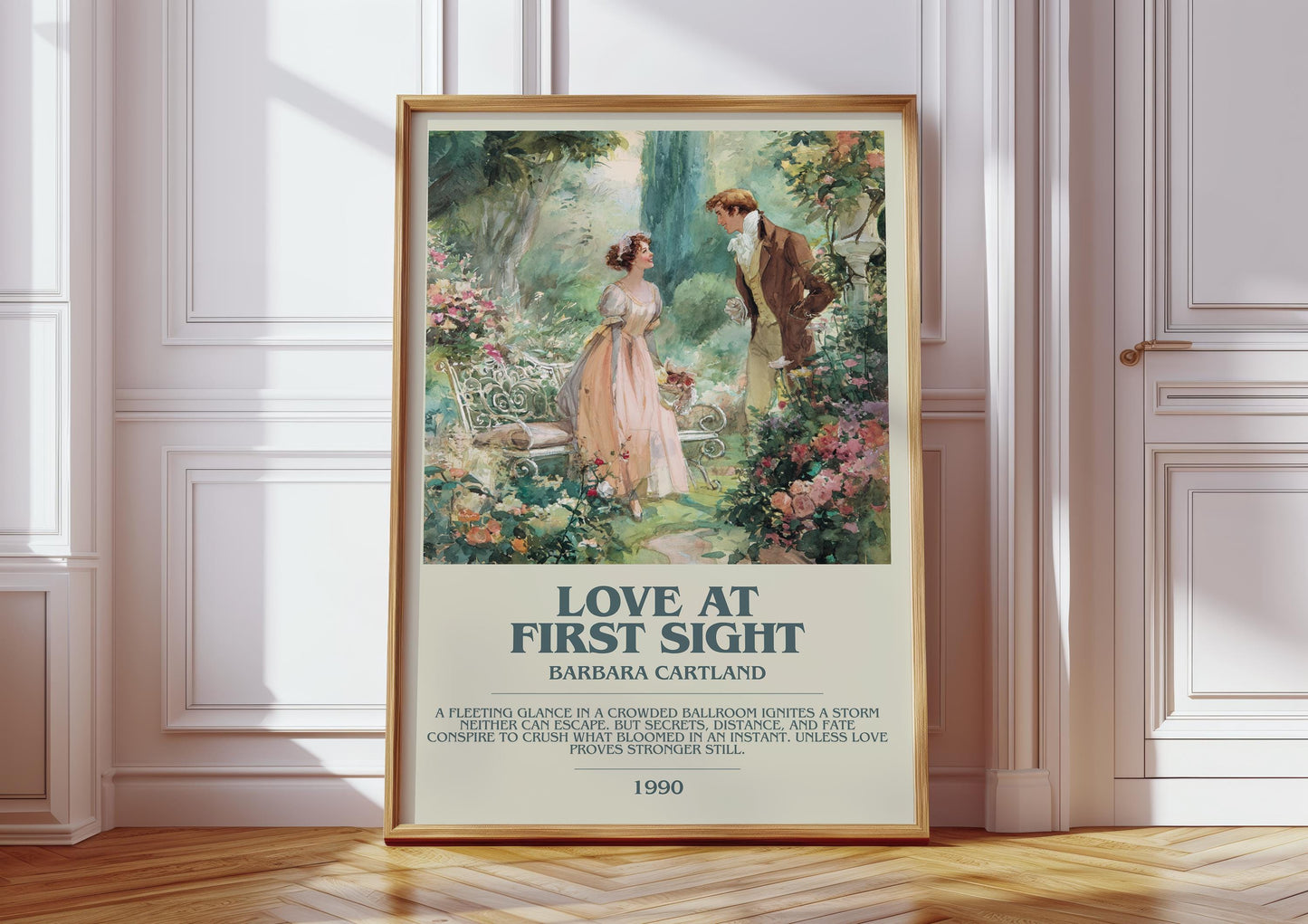 Love At First Sight by Barbara Cartland | Descriptive Modern Book Art | Poster
