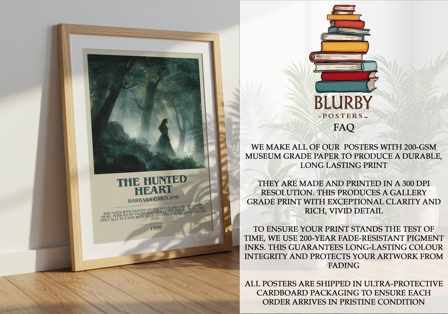 The Hunted Heart by Barbara Cartland | Descriptive Modern Book Art | Poster