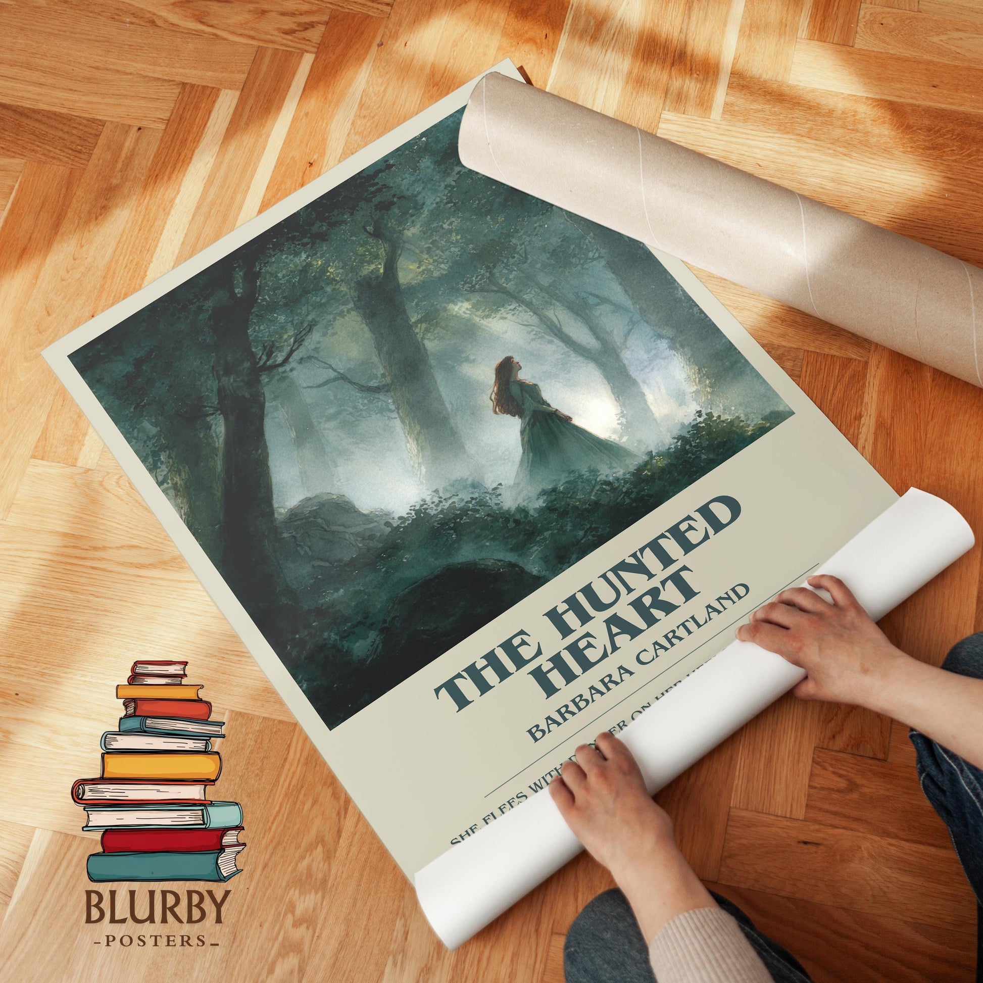 The Hunted Heart by Barbara Cartland | Descriptive Modern Book Art | Poster