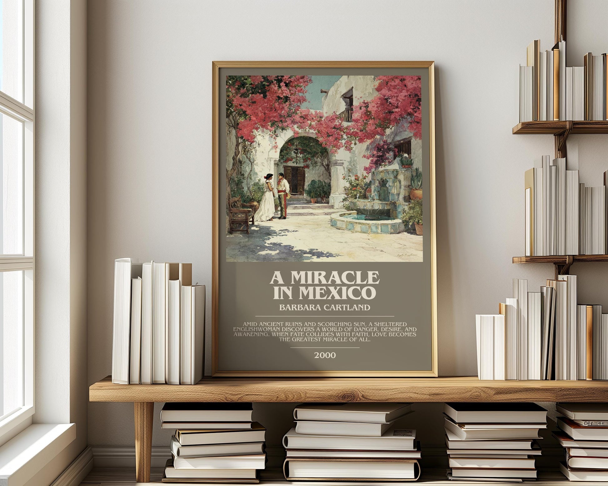 A Miracle in Mexico bookish print on bookshelf – Barbara Cartland fan gift