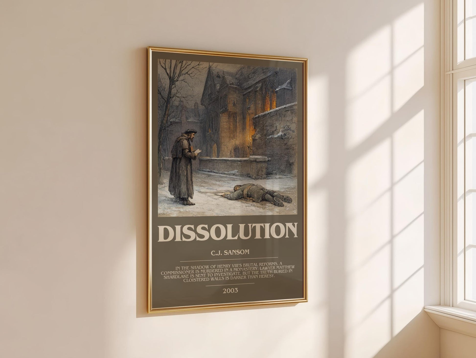 Dissolution bookish book poster framed on wall – historical fiction wall art
